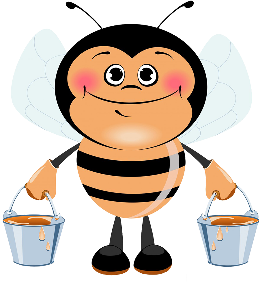 Cartoon Bee With Honey Buckets.png PNG