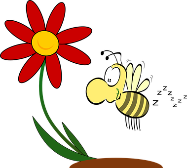 Cartoon Beeand Red Flower PNG