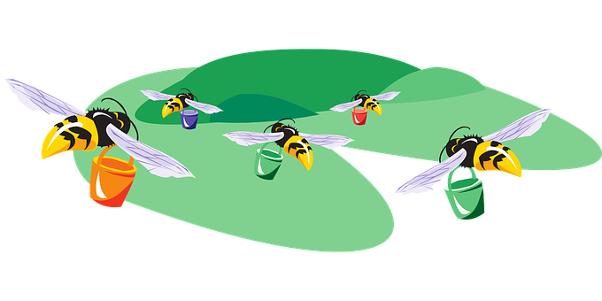 Cartoon Bees Collecting Nectar PNG