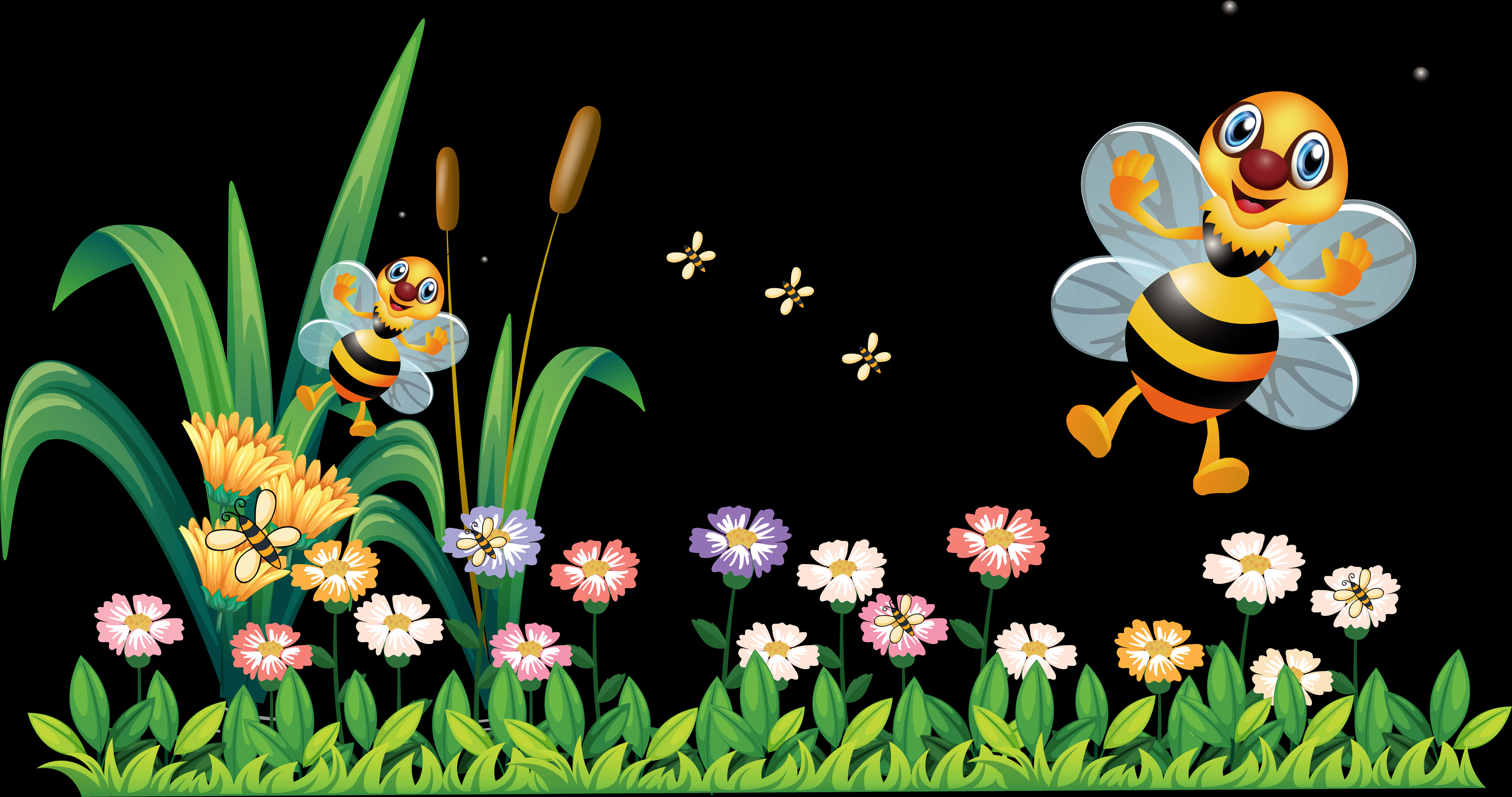 Cartoon Beesin Flower Garden PNG