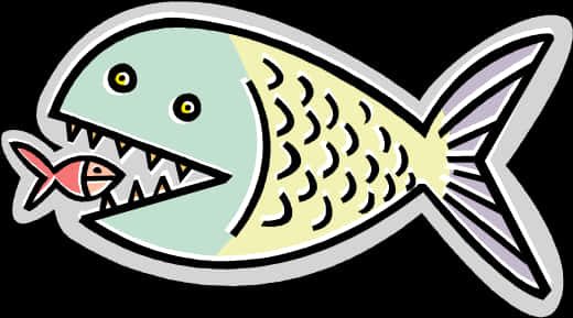 Cartoon Big Fish Eating Small Fish PNG