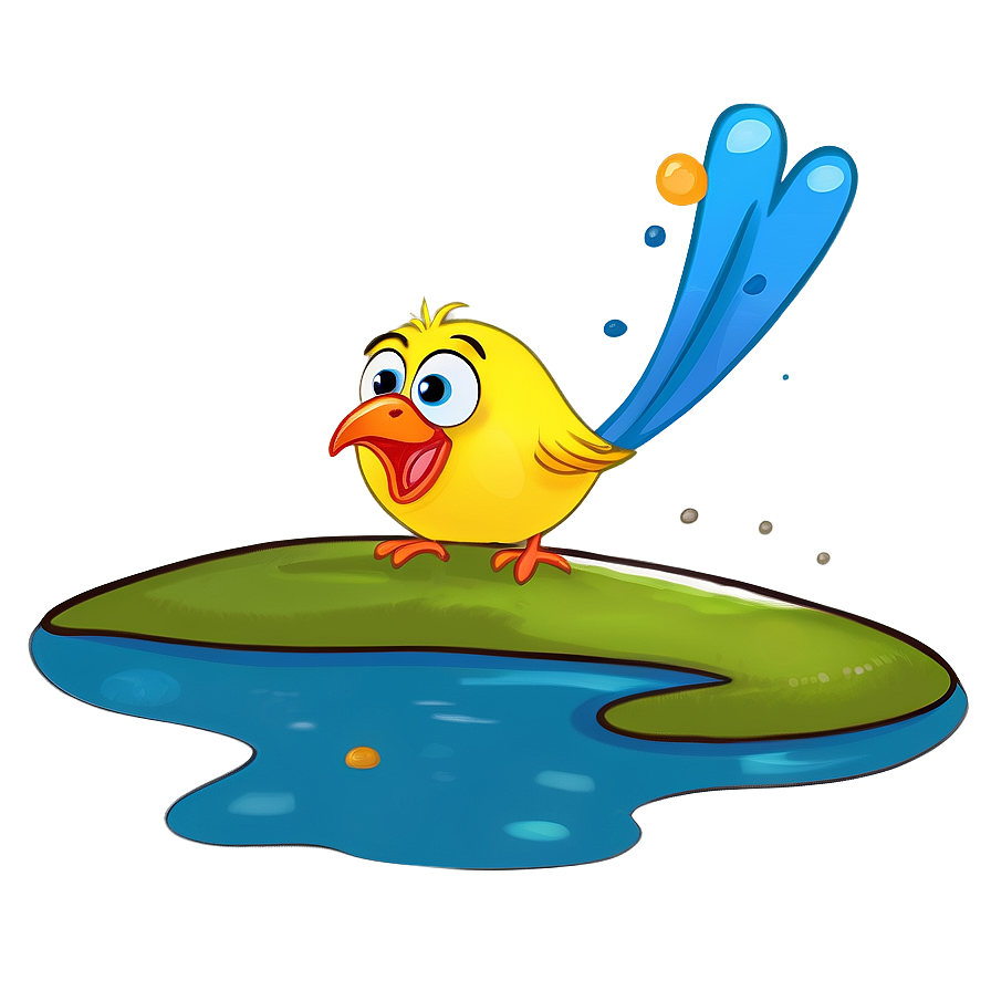 Cartoon Bird In Puddle Png 06202024 PNG