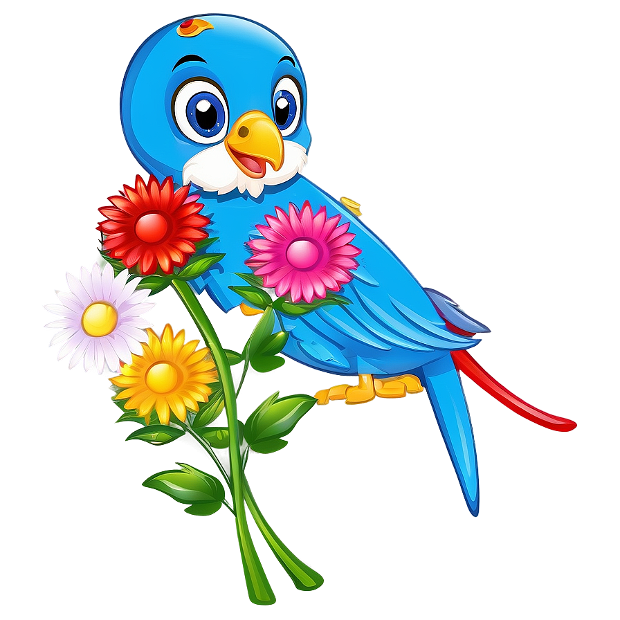 Cartoon Bird With Flowers Png 06202024 PNG