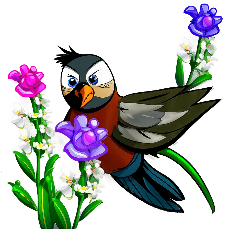 Cartoon Bird With Flowers Png Soy PNG