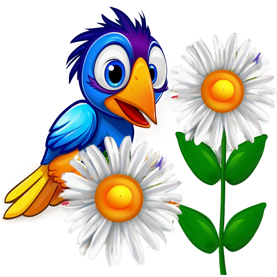 Cartoon Bird With Flowers Png Tsp30 PNG