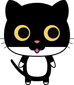 Cartoon Black Cat Big Eyes PNG