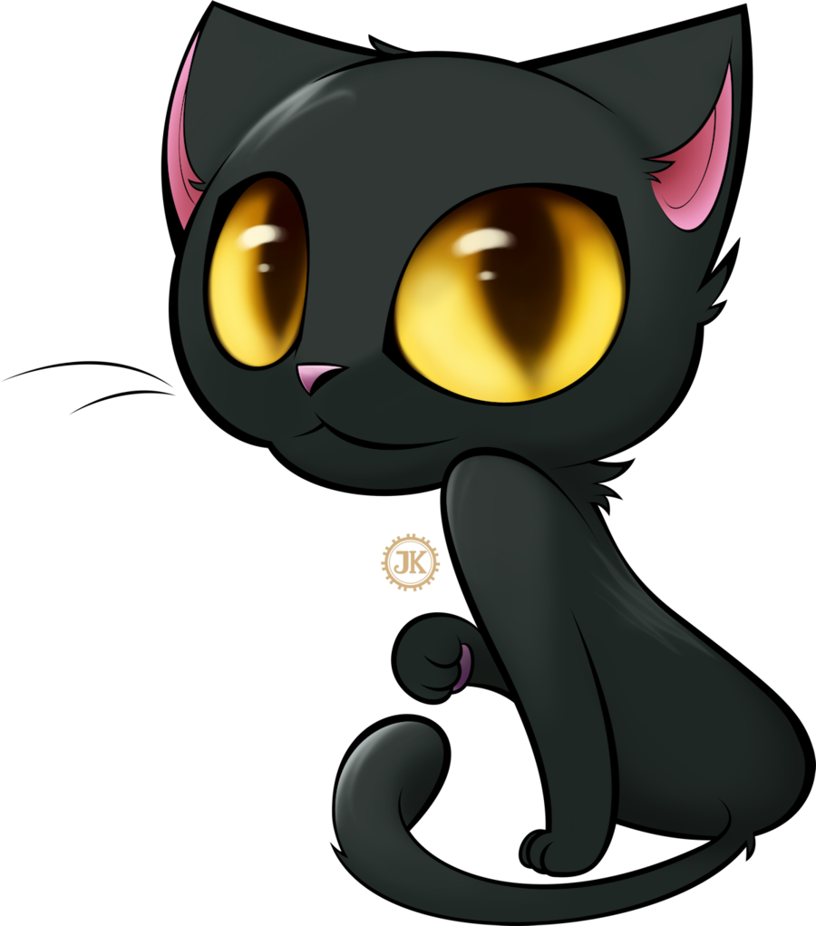 Cartoon Black Cat Big Eyes PNG