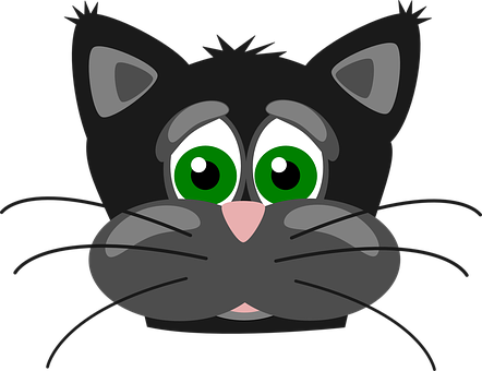 Cartoon Black Cat Green Eyes PNG