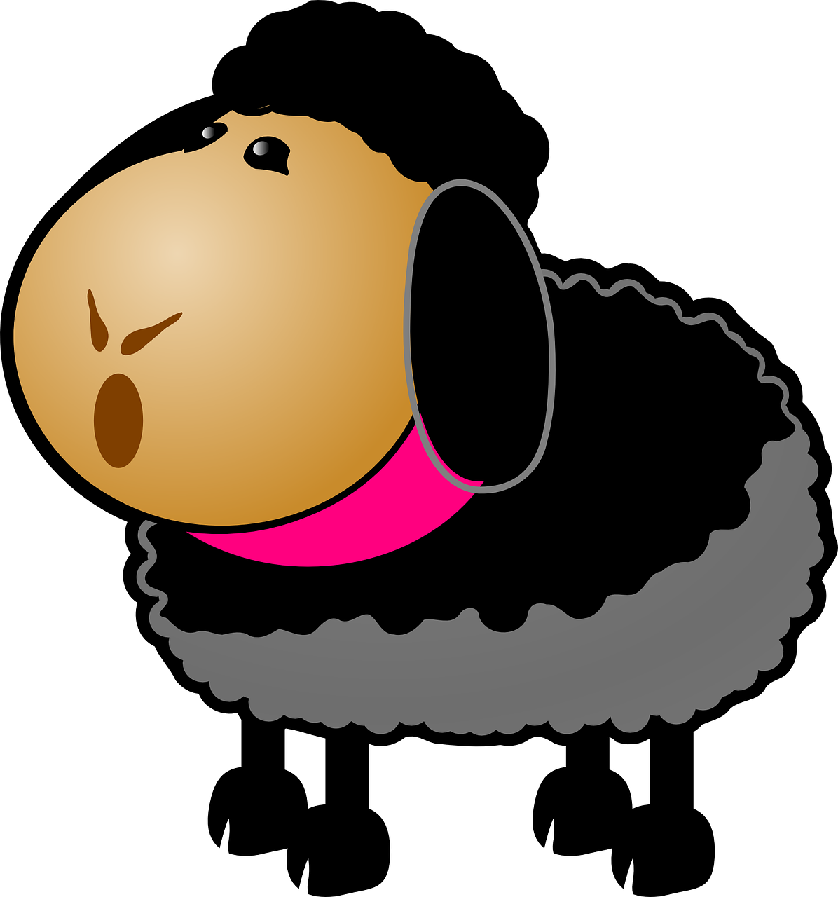 Cartoon Black Sheep Pink Collar PNG