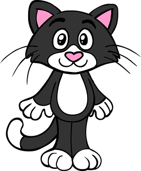 Cartoon Blackand White Cat Standing PNG