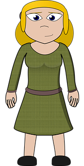 Cartoon Blonde Characterin Green Dress PNG