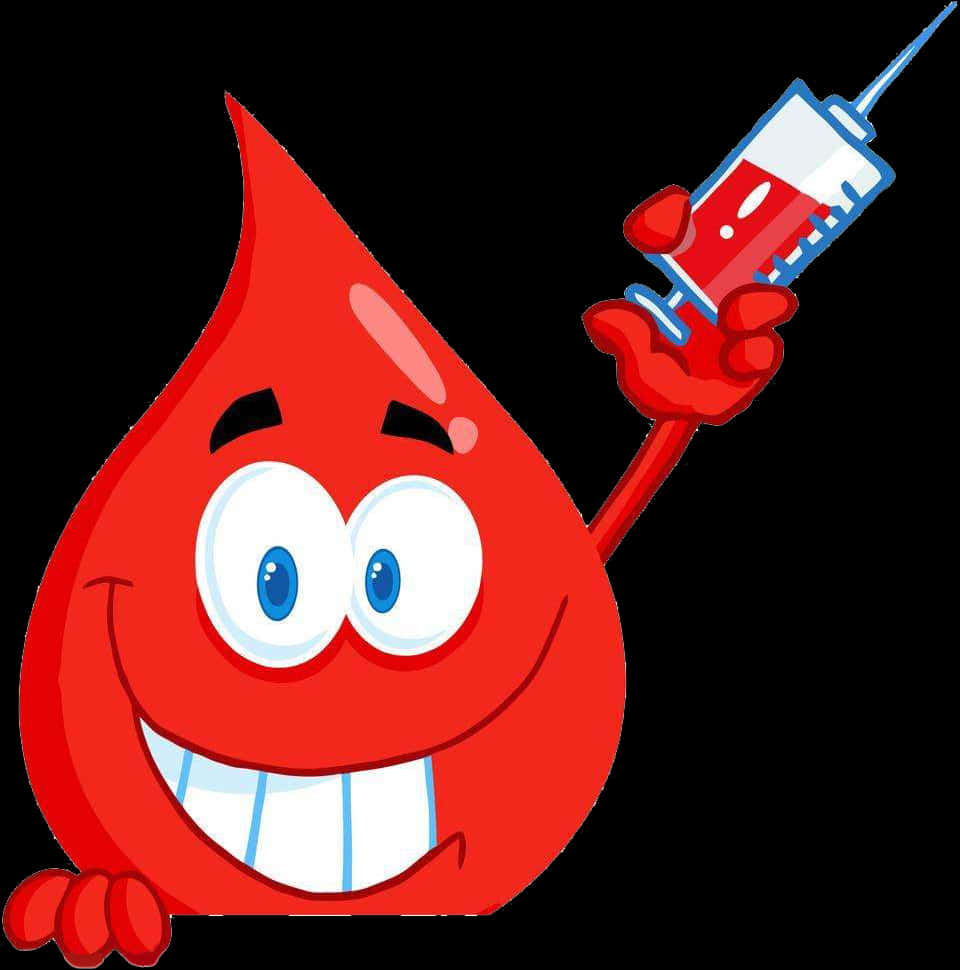 Cartoon Blood Drop Holding Syringe PNG