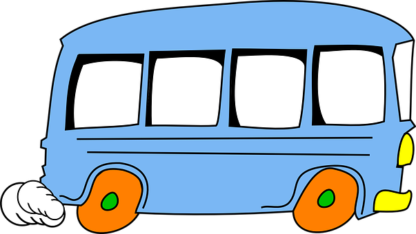 Cartoon Blue Bus Illustration PNG