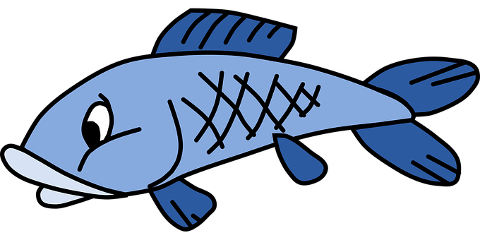 Cartoon Blue Fish Illustration PNG