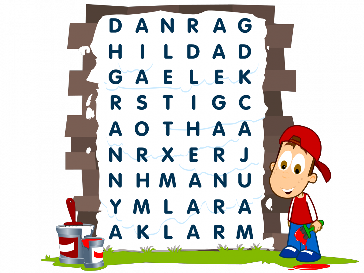 Cartoon Boy Painting Word Search Wall PNG