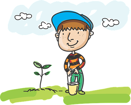 Cartoon Boy Planting Tree PNG