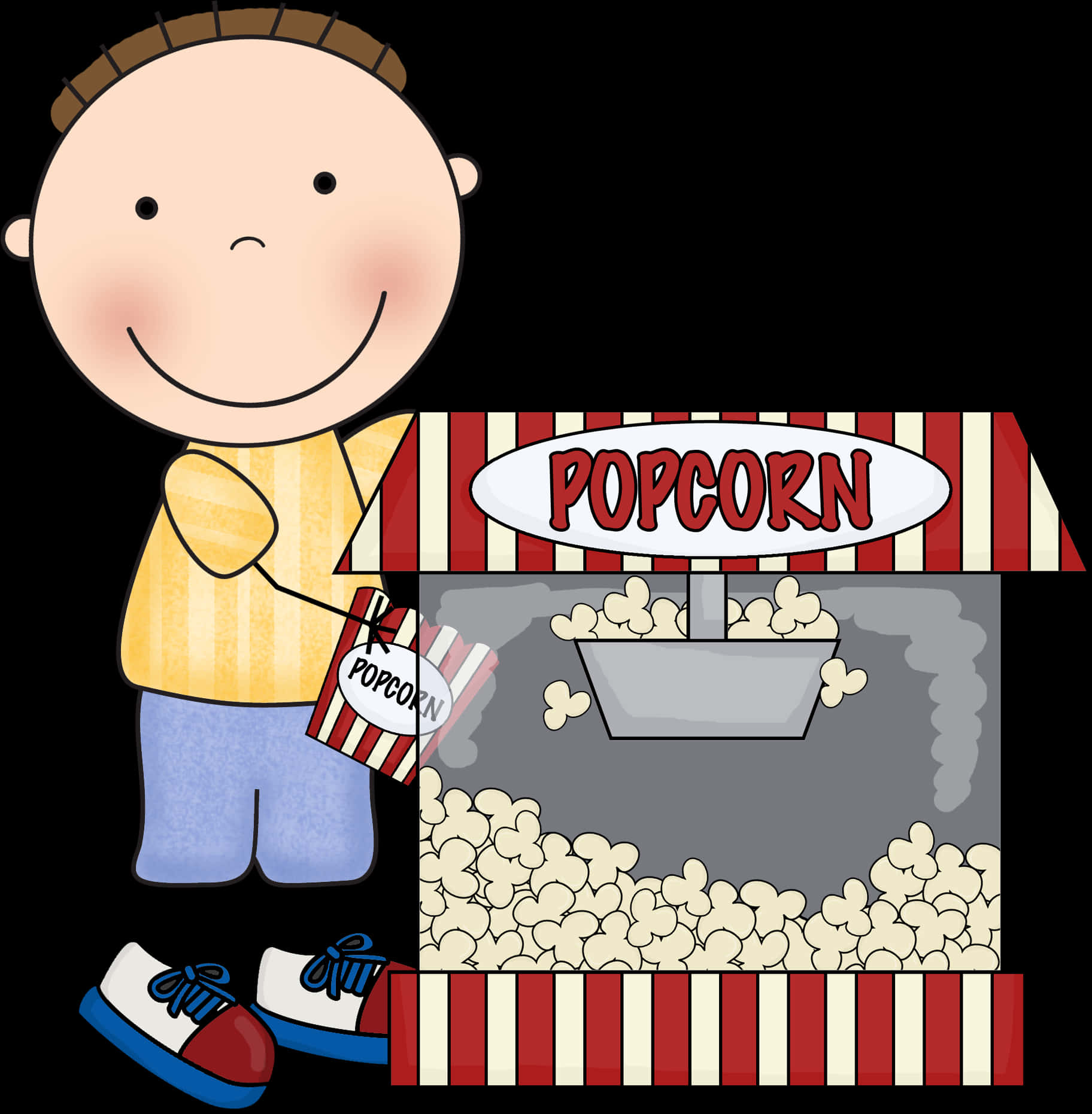 Cartoon Boy Popcorn Stand Clipart PNG