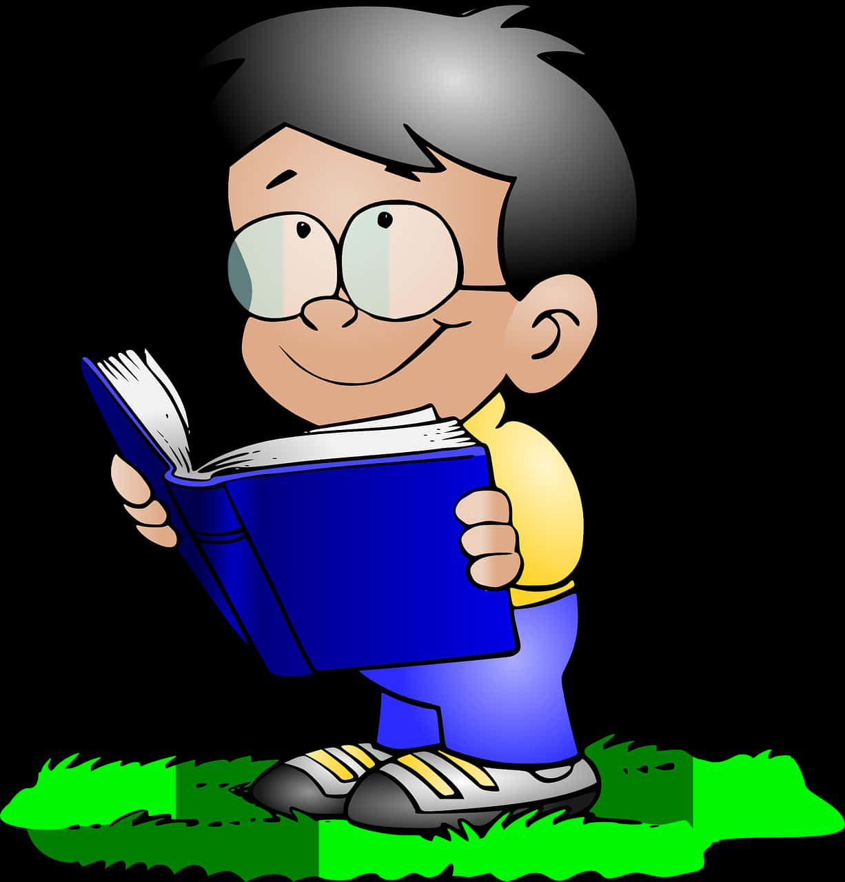Cartoon Boy Reading Book PNG