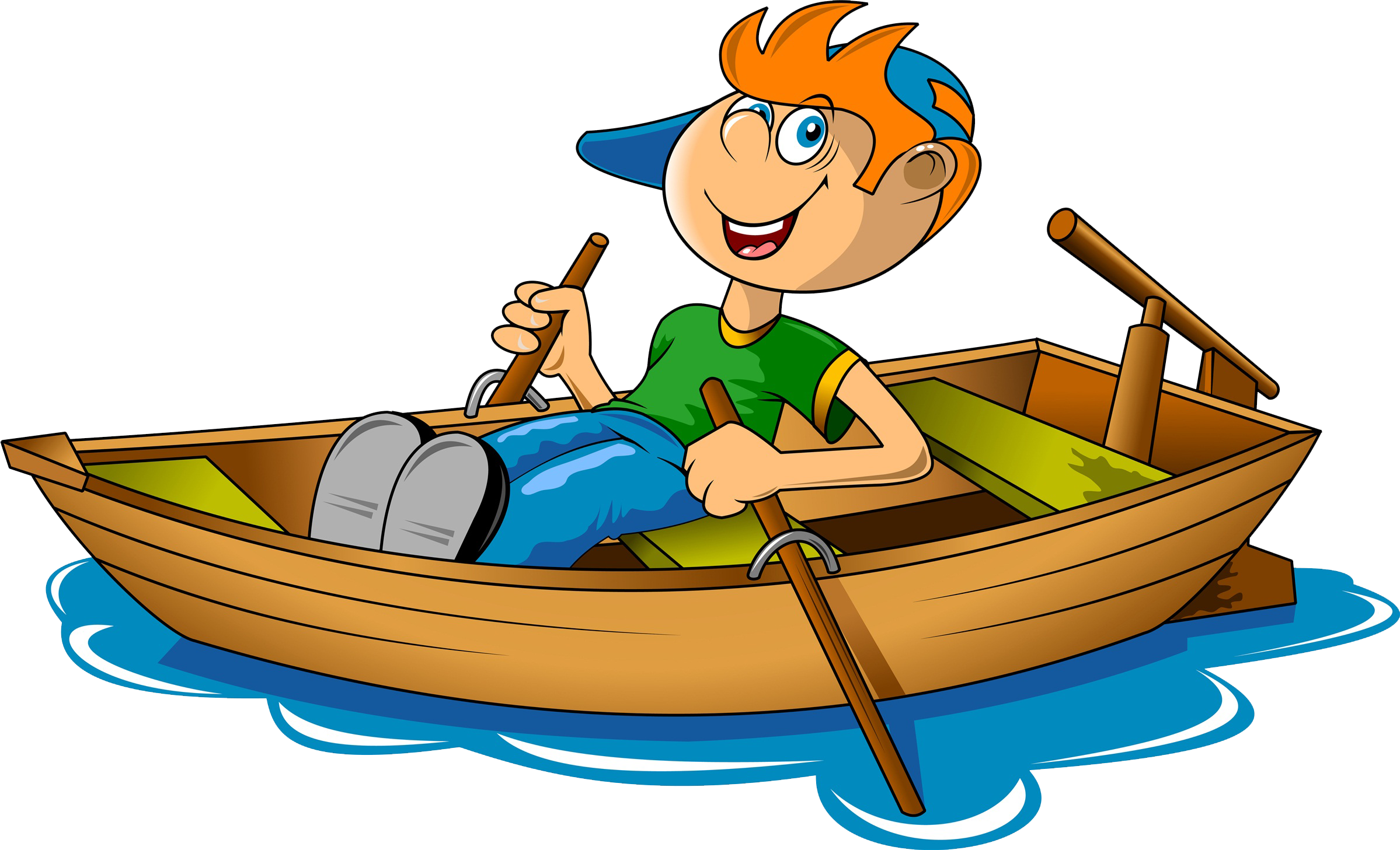 Cartoon Boy Rowing Boat PNG