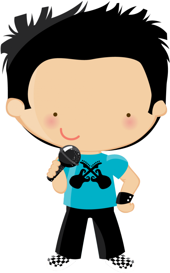 Cartoon Boy Singing With Microphone PNG