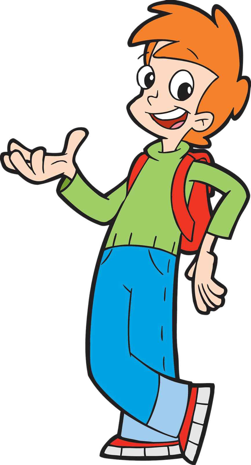 Cartoon Boy Walking With Backpack PNG