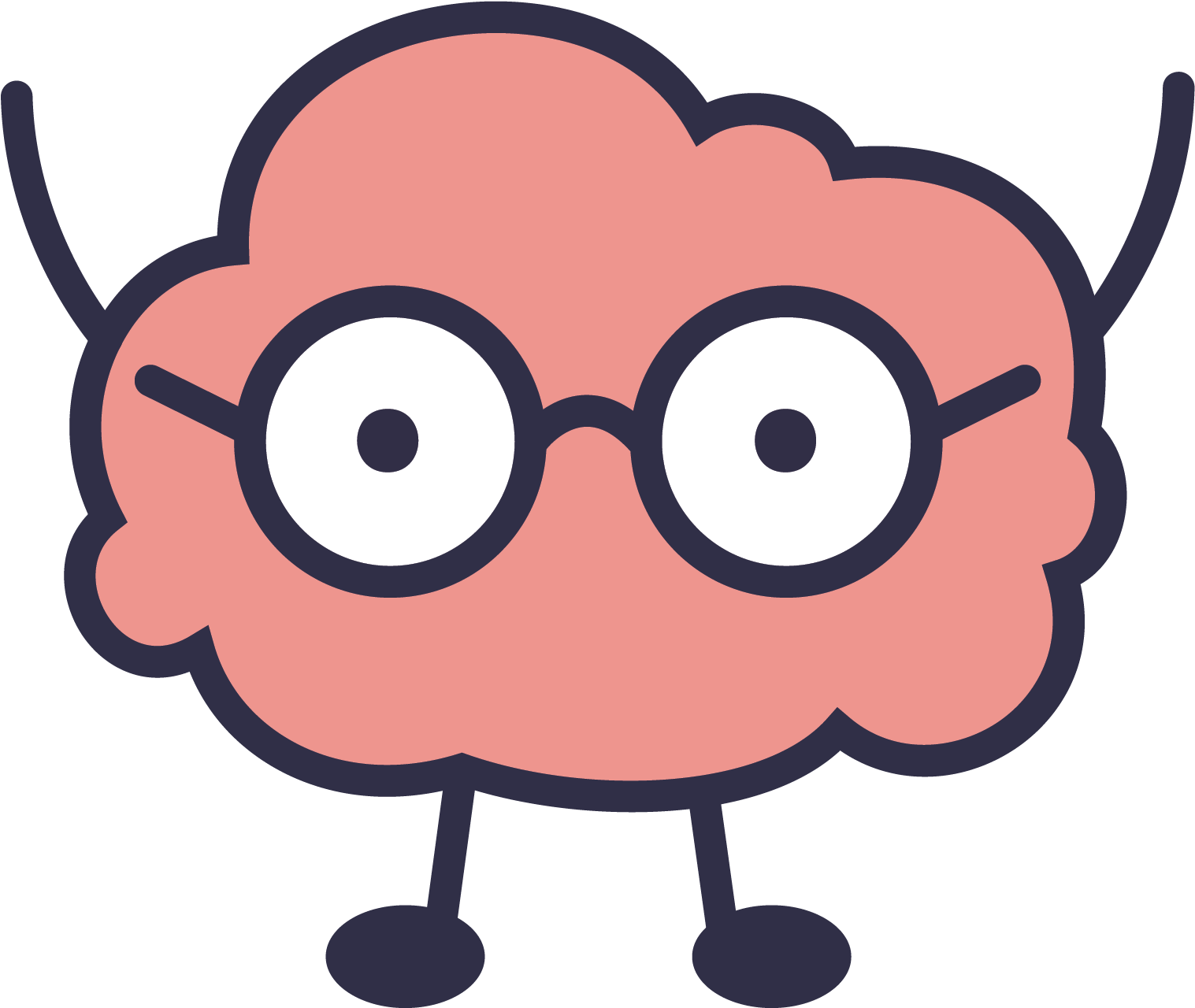 Cartoon Brain With Glasses PNG