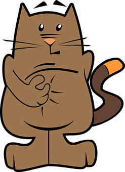 Cartoon Brown Cat Pointingat Belly PNG
