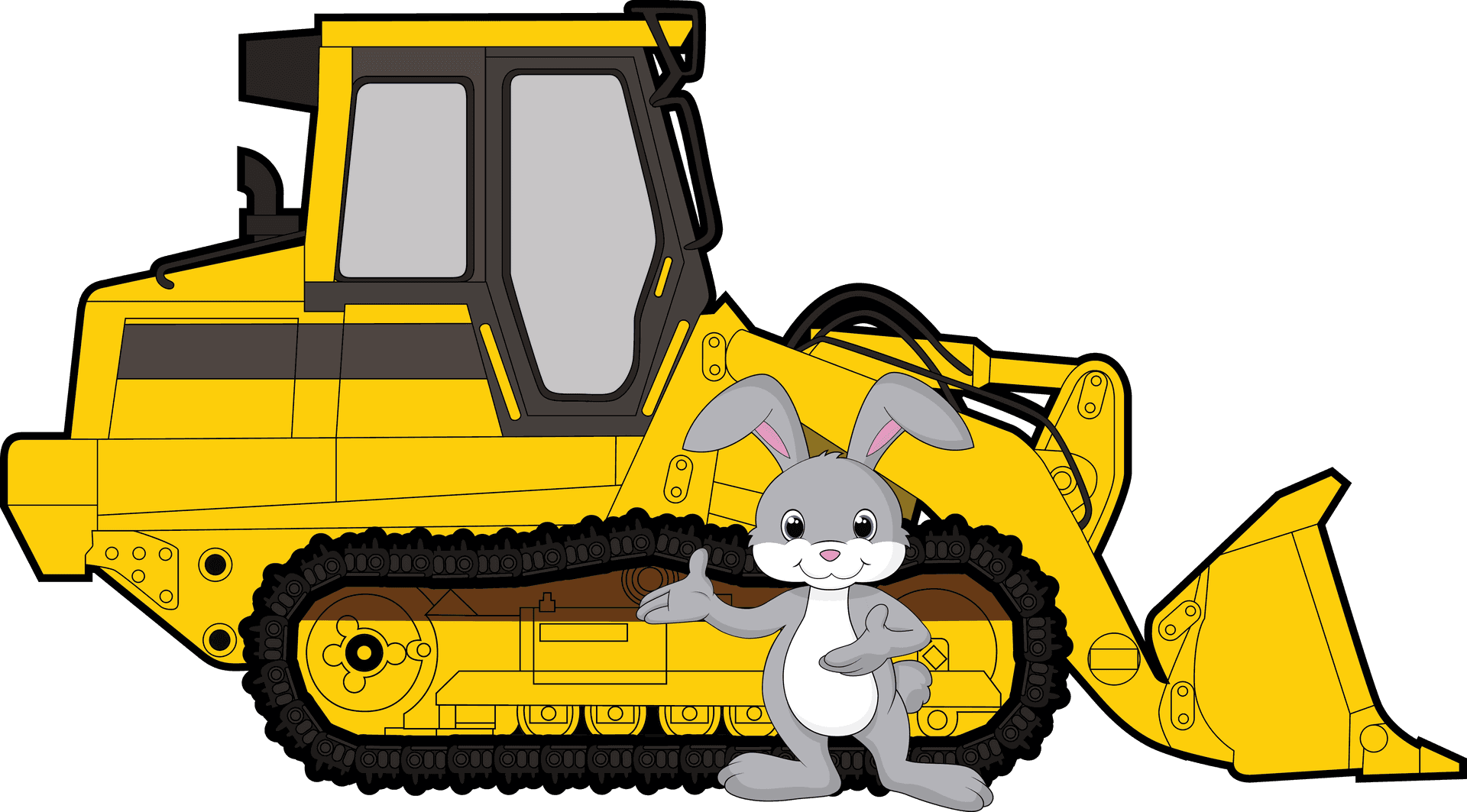 Cartoon Bulldozerand Rabbit PNG