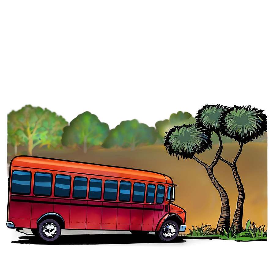 Cartoon Bus In Landscape Png Onb PNG