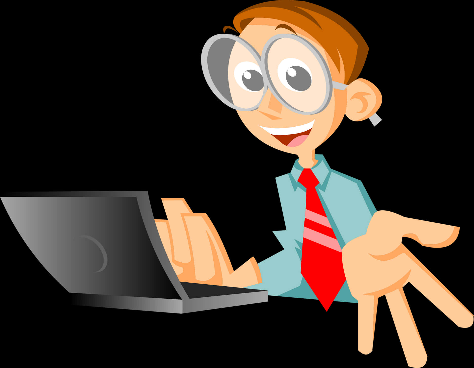 Cartoon Businessman Using Laptop PNG