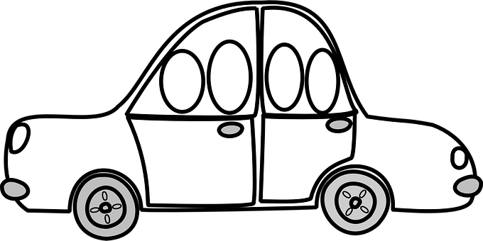 Cartoon Car Blackand White Vector PNG