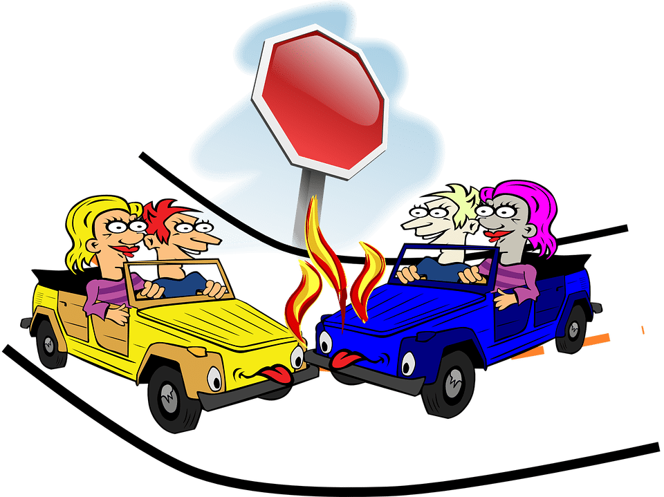 Cartoon Car Crashat Stop Sign PNG