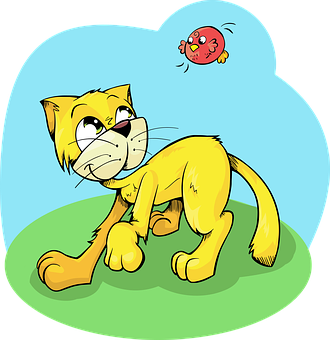 Cartoon Cat Chasing Bird PNG