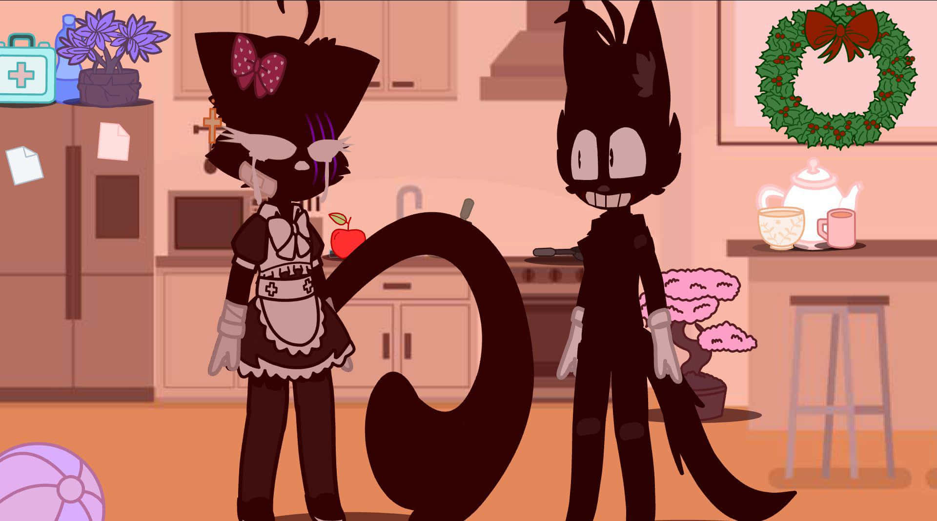 Two Cartoon Characters Standing In A Kitchen