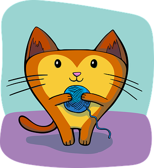 Cartoon Cat Playing With Yarn Ball PNG