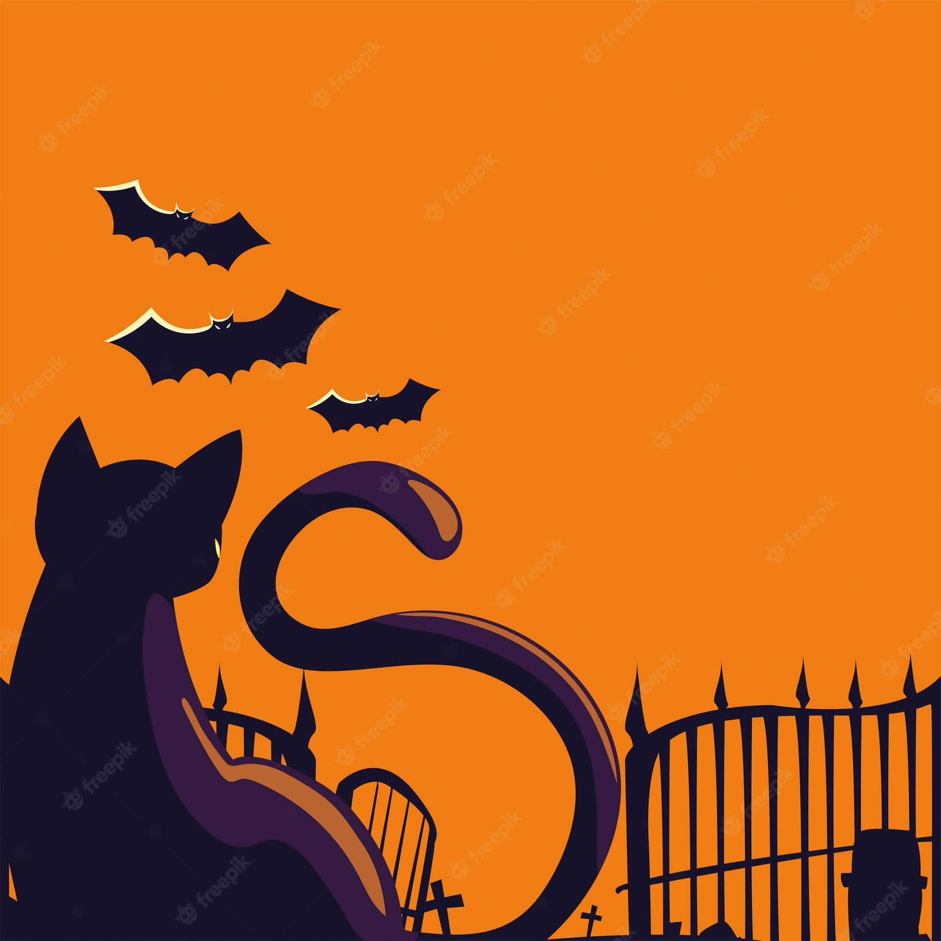 Cartoneanimato Di Un Gatto Spaventoso Che Guarda I Pipistrelli. Sfondo