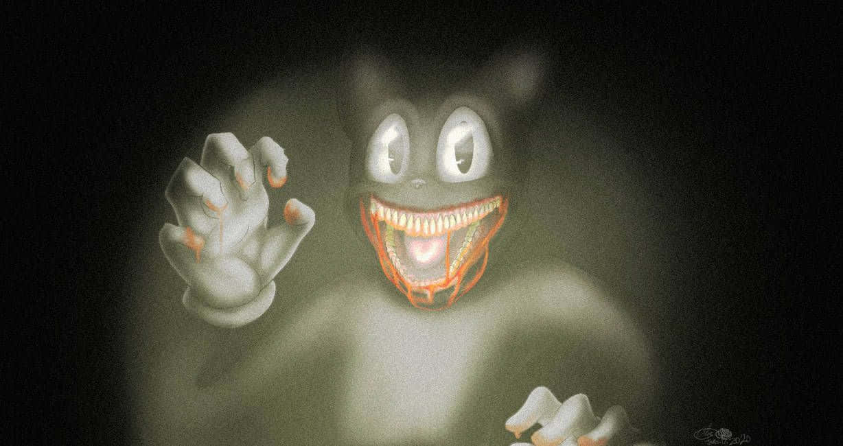 En sort kat med munden åben i mørket Wallpaper