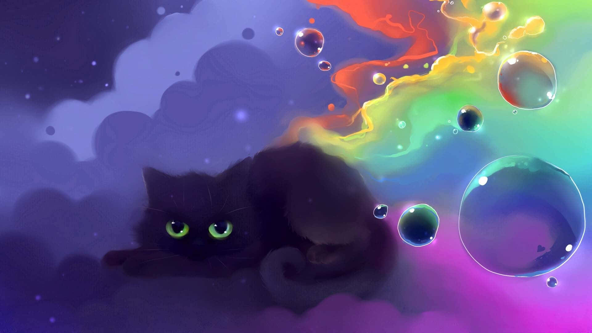 Cartoon Scary Cat Colorful Wallpaper