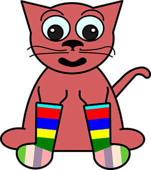 Cartoon Cat With Colorful Socks PNG