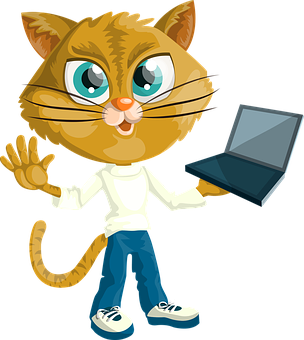 Cartoon Cat With Laptop PNG