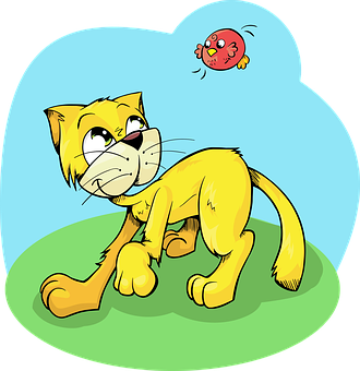 Cartoon Catand Bird Illustration PNG