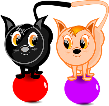 Cartoon Catson Bouncing Balls PNG
