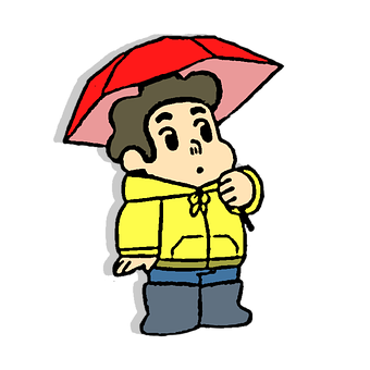 Cartoon Character Red Umbrella Yellow Jacket PNG