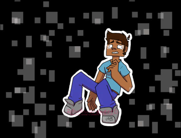 Cartoon Character Sitting Against Minecraft Background PNG
