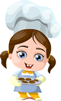 Cartoon Chef Girl Holding Cookies PNG