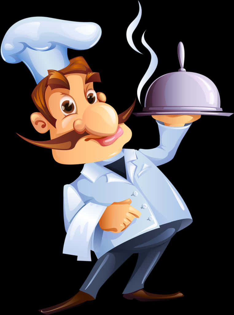 Cartoon Chef Presenting Dish PNG