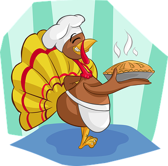 Cartoon Chef Turkeywith Pie PNG