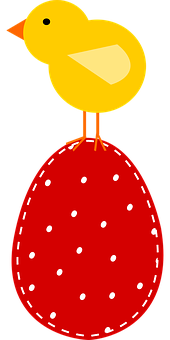 Cartoon Chick On Red Egg PNG