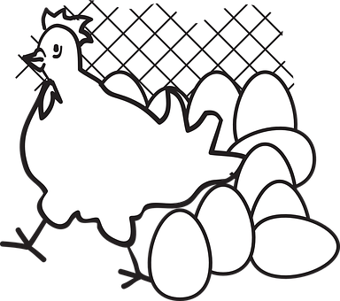 Cartoon Chicken Laying Eggs PNG