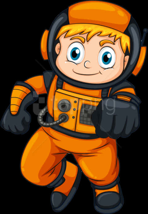 Cartoon Child Astronaut Orange Suit PNG